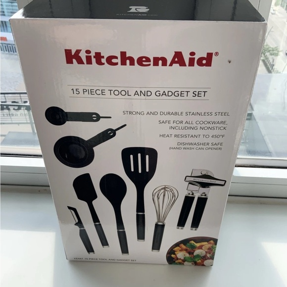 KitchenAid 15pc Tools and Gadget Set: Black Kitchen Utensil Set- NEW - Picture 1 of 4